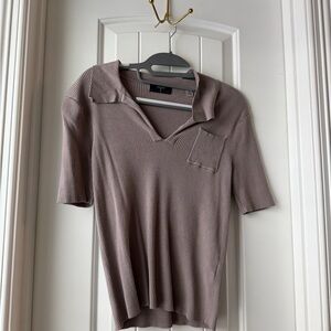 Tahari Women's Short Sleeve Ribbed Top in Taupe